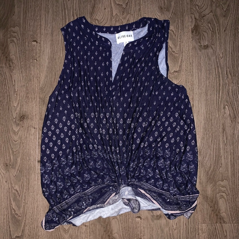 Olive and Oak navy patterned tie tank top